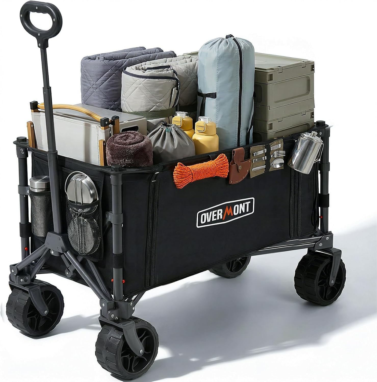 Overmont 3 in 1 Collapsible Wagon Cart - Ultra-Compact & Lightweight Foldable Wagon with All Terrain Wheels - 120L Folding Utility Wagon Portable for Grocery Camping Shopping Garden Sports