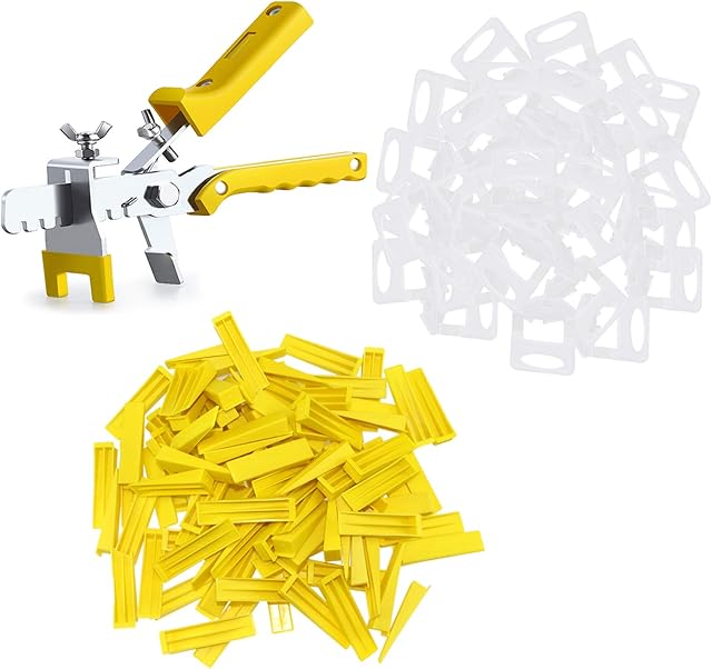 Tile Leveling System DIY Tiles Leveler Spacers Tile Leveling System Kit -3mm Leveling Spacer Clips(300 Pcs) Reusable Wedges(100 Pcs) and 1 Installation Pliers-Floor Wall Tile Leveling Tool