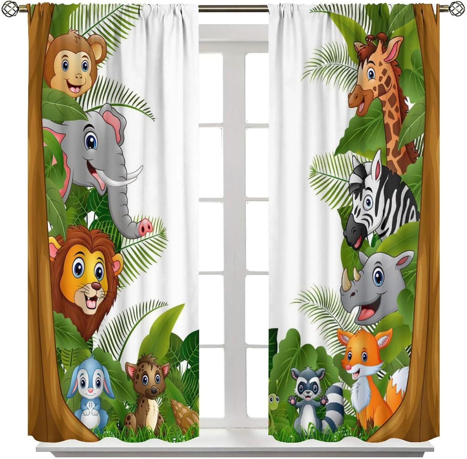 Animal Kids Curtains, Jungle Safari Wildlife Print Pattern, Boys Girls Bedroom Living Room Blackout Curtains42X54 Inch, Style-5