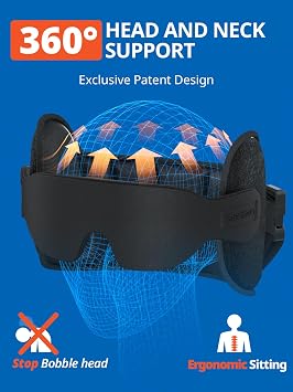 SARISUN Upgraded Travel Pillow, U-Shaped Airplane Head Strap for All Heights, 360 Support, 3D Sleep Mask, 100% Light Blocking, Long Flights Essentials Headrest, Stop Bobblehead, Black