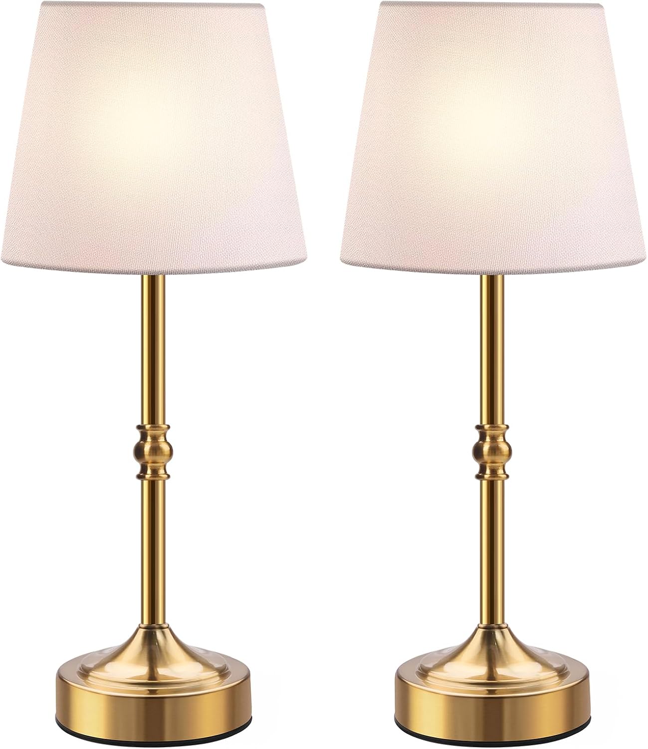 2 Pack Rechargeable Cordless Table Lamp, 5000mAh Battery Operated Lamps, Wireless 3-Level Dimmable Touch Lamp, Portable Night Bedside Brass Lamp, Desk Light for Patio Restaurant Dinnin (Gold)