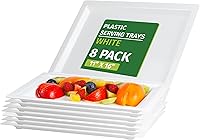 Vista 8 de PARTY BARGAINS Bandejas de plástico para servir de 16 x 11 pulgadas, paquete de 8 bandejas desechables de plástico blanco, ideales para bodas, bufés