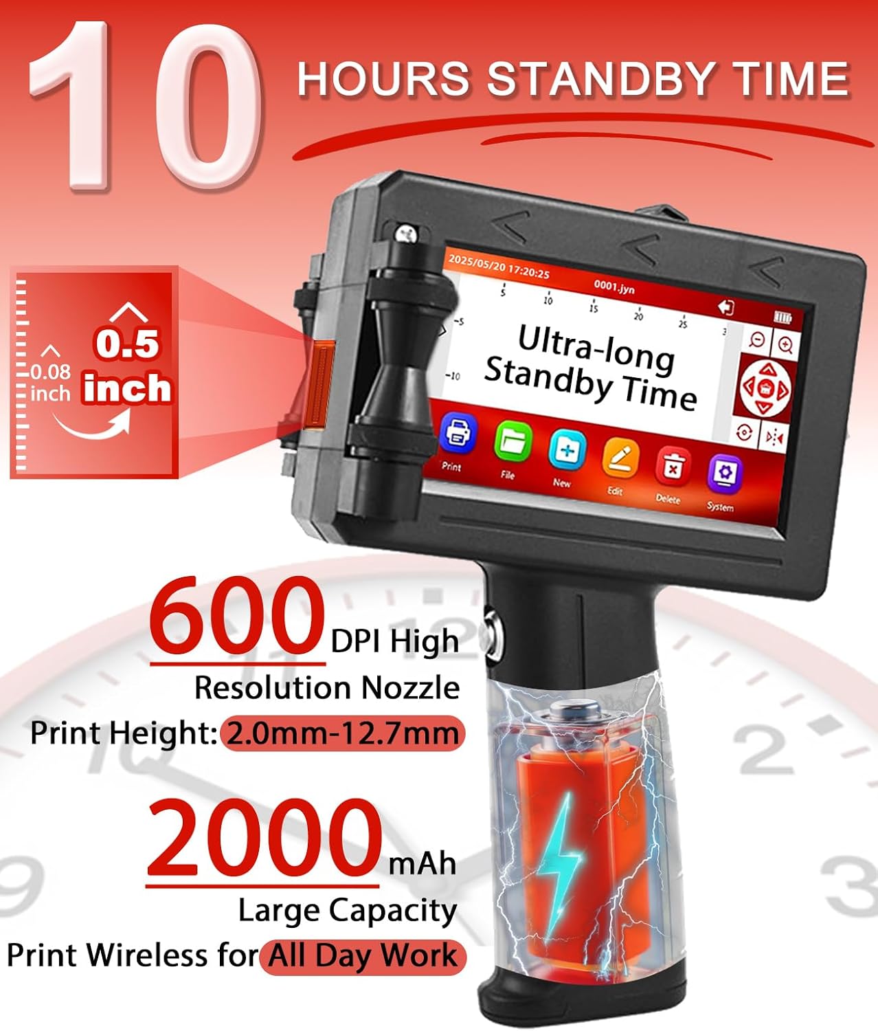 EM005s Handheld Inkjet Printer - Portable Handheld Printer with LT2300 Quick-Dry Ink Cartridge, 4.3in Touchscreen, Inkjet Coding Machine for Text Date QR Codes Number Symbols Logo