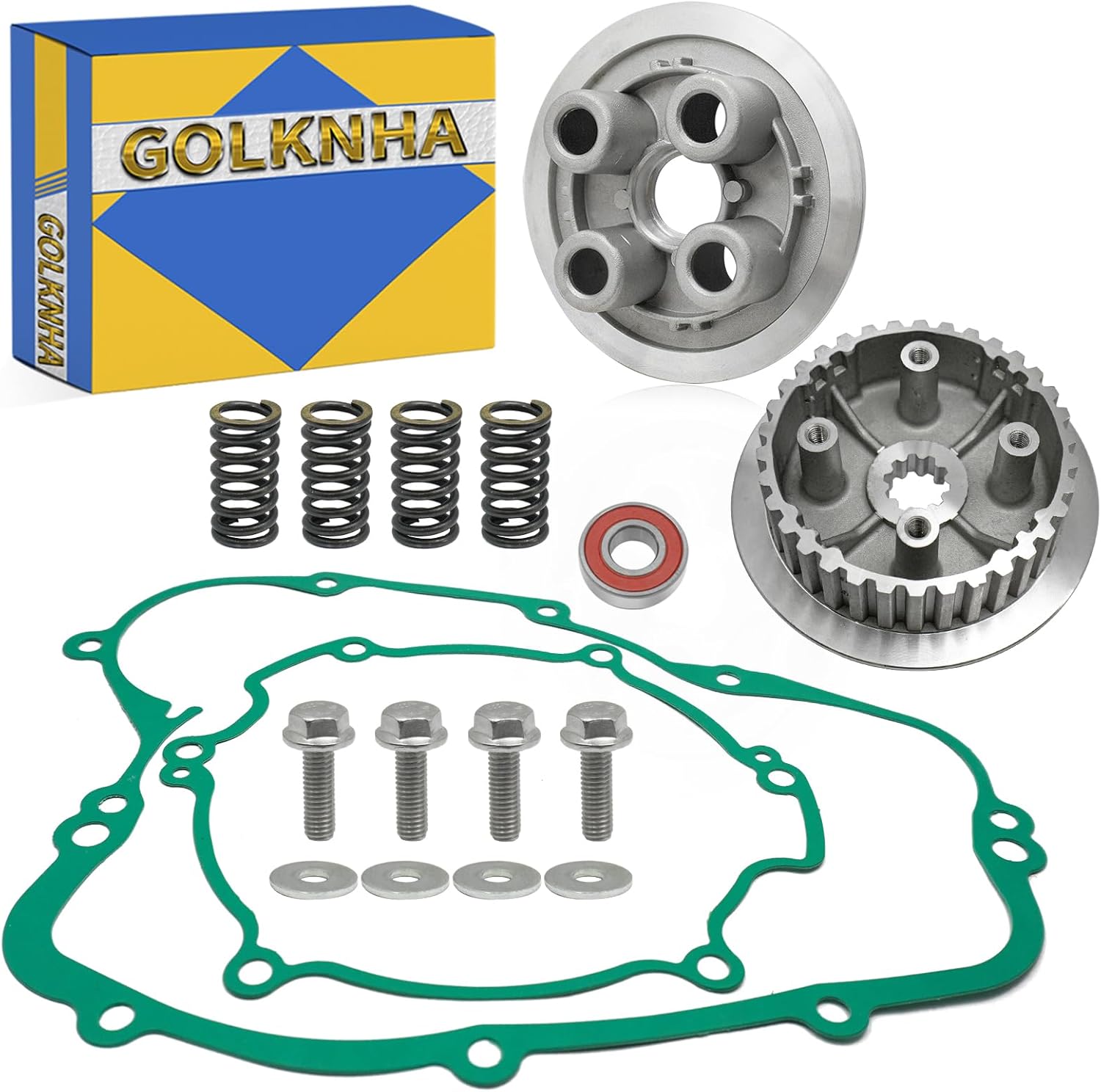 Clutch Kit & Center Inner Hub & Outer Pressure Plate & Cover Gasket Kit Compatible with Kawasaki KX80 KX85 KX100 KX112 1998-2024 OEM# 13187-1013 13087-1170