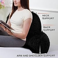 Vista 6 de A Nice Night - Almohada de lectura con forma de cuña de cama, gran respaldo de felpa sintética para adultos y niños, con reposabrazos, soporte