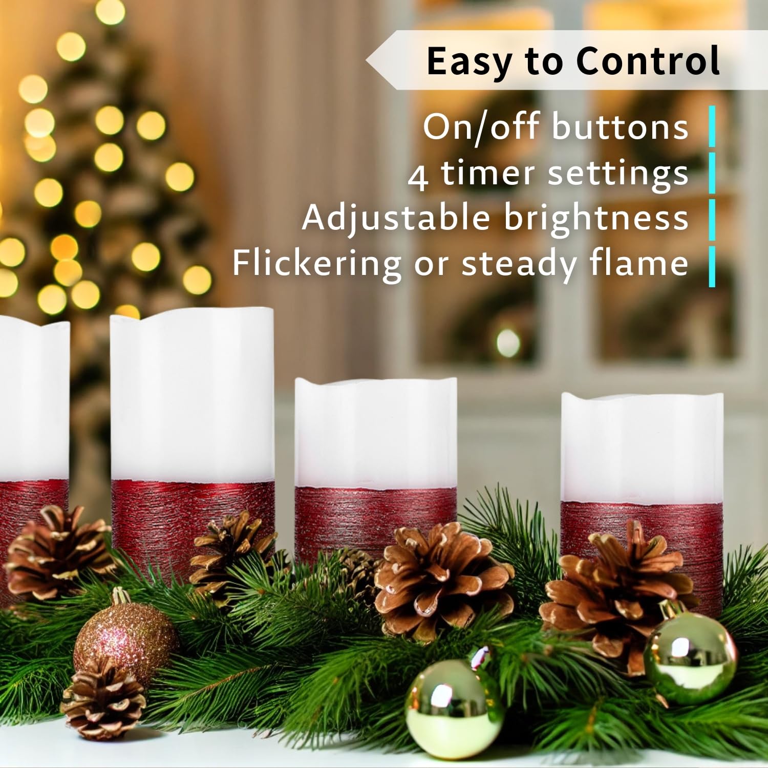 Furora LIGHTING - Candele LED senza fiamma con telecomando, set di 8 pezzi, in vera cera pilastri e candele votive LED con fiamma tremolante e timer, finitura rossa