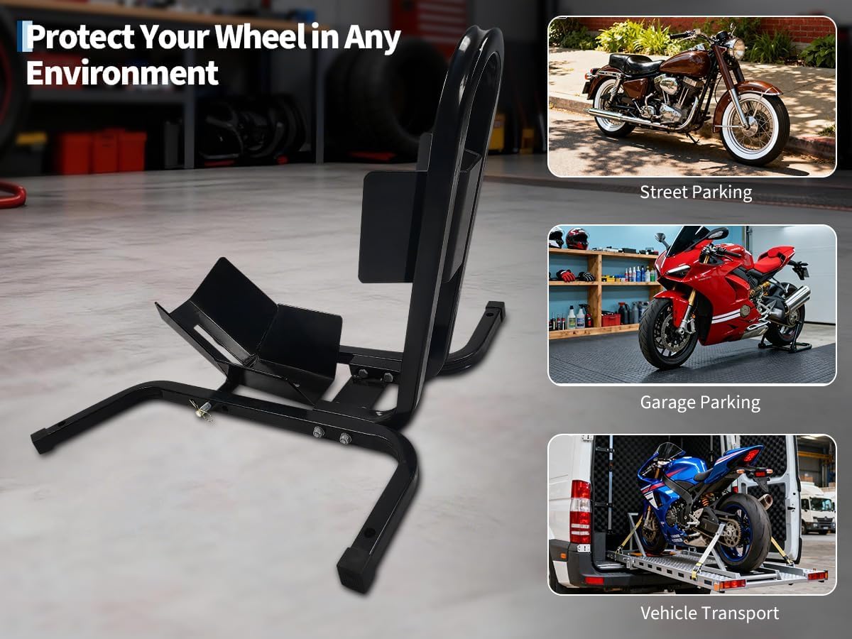 Global Motorcycle Wheel Chock - Adjustable 16-21 Inch Tire Holder - 1500LBS Front Stand Immobilizer - for Trailers, Garages, Sport & Dirt Bikes - Secure Suspension Transport