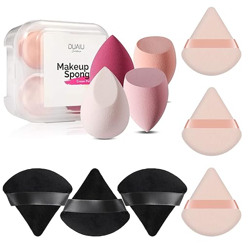 DUAIU Juego de 6 esponjas de maquillaje + 4 esponjas de maquillaje, esponja de mezcla de base, impecable para líquidos, crema y polvo, esponjas de