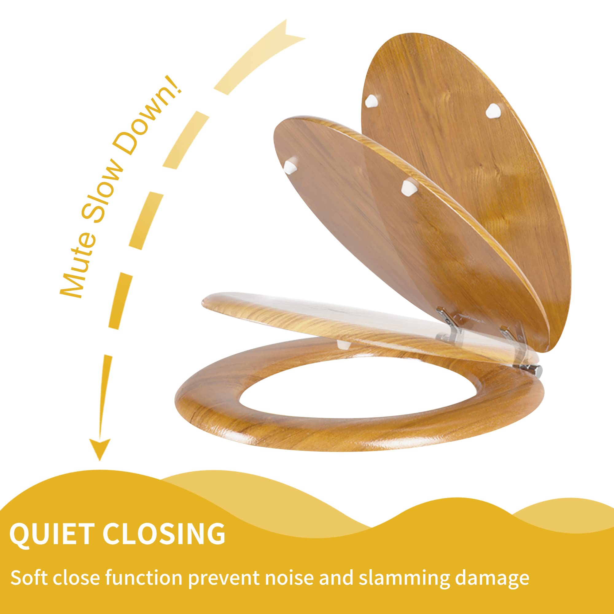 Angel Shield Wood Veneer Natural Toilet Seat with Quiet Close,Easy Clean,Quick-Release Hinges(Round,Oak)
