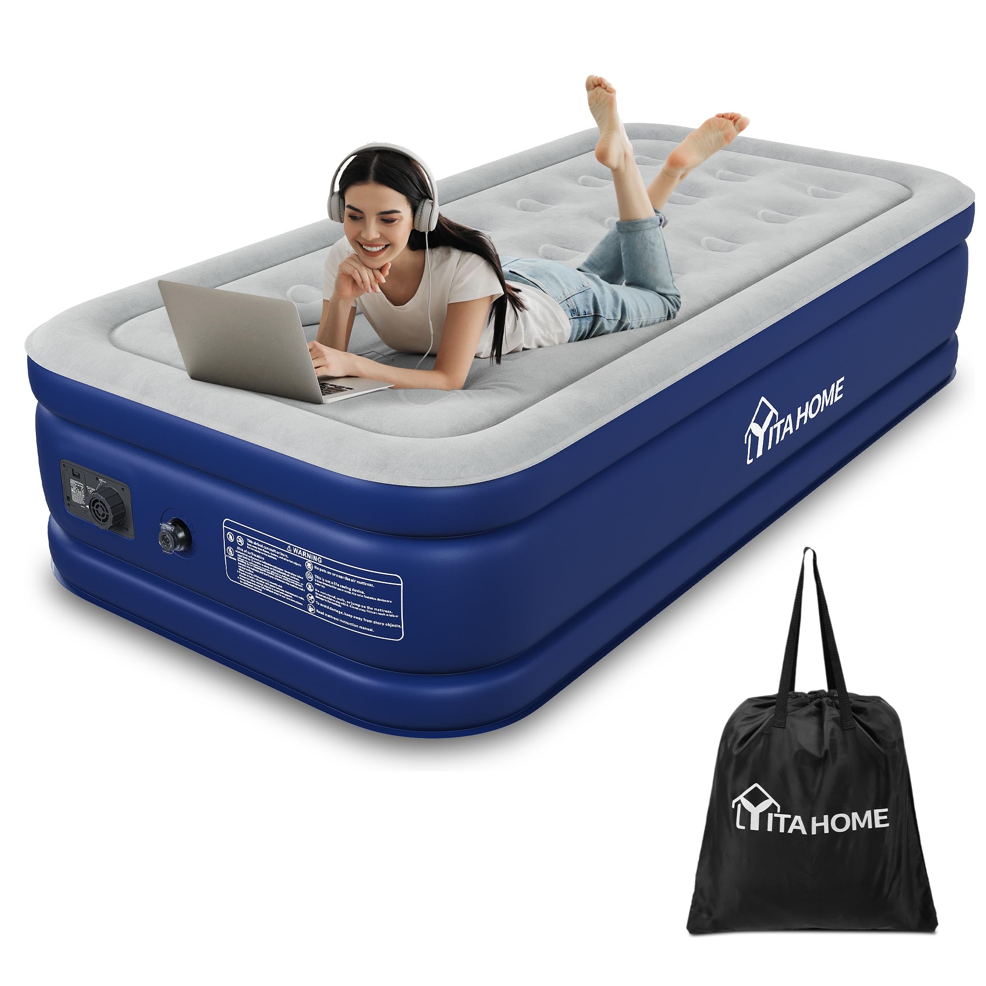 IDOO Matelas Gonflable 2 Personnes, Lit Gonflable Avec Pompe Electrique Intégrée, Matelas