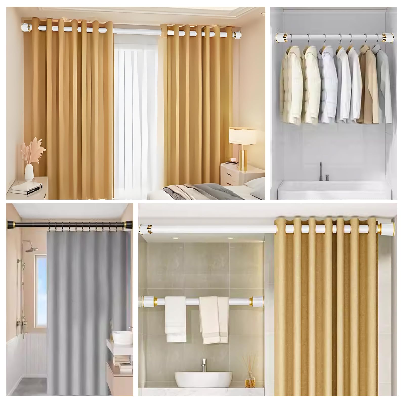 Ts Tringle pour ains & Douche 63 259,9 cm sans perçage Extensible pour salle de bain, cuisine et décoration d'intérieur Vert 3 m de diamètre réglable 160 à 250 cm