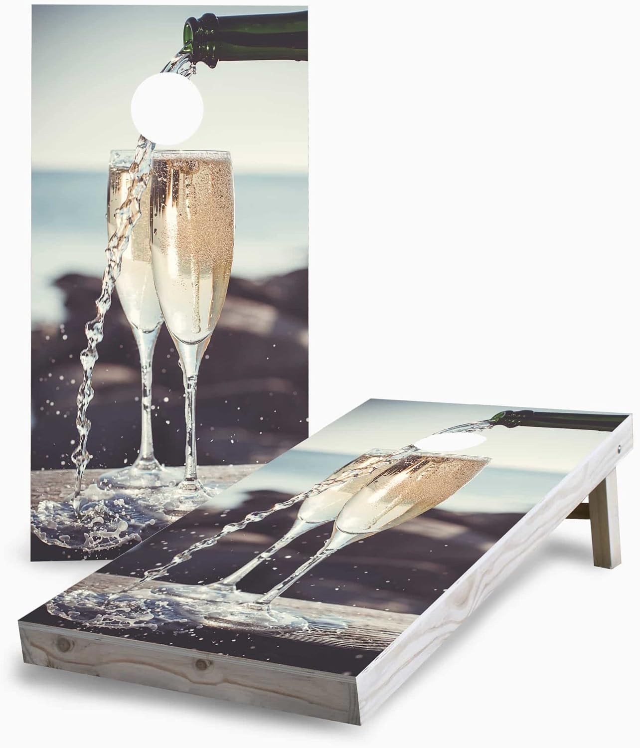 Skip's Garage Champagne Pour on The Beach 2x4 Cornhole Boards - All Weather Bags - Include Carry Case