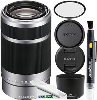Sony E 55-210mm (SEL55210) F4.5-6.3 OSS Lens for Sony E-Mount Cameras (Silver) with UV Filter, Cleaning Pen & CS Microfiber Cleaning Cloth