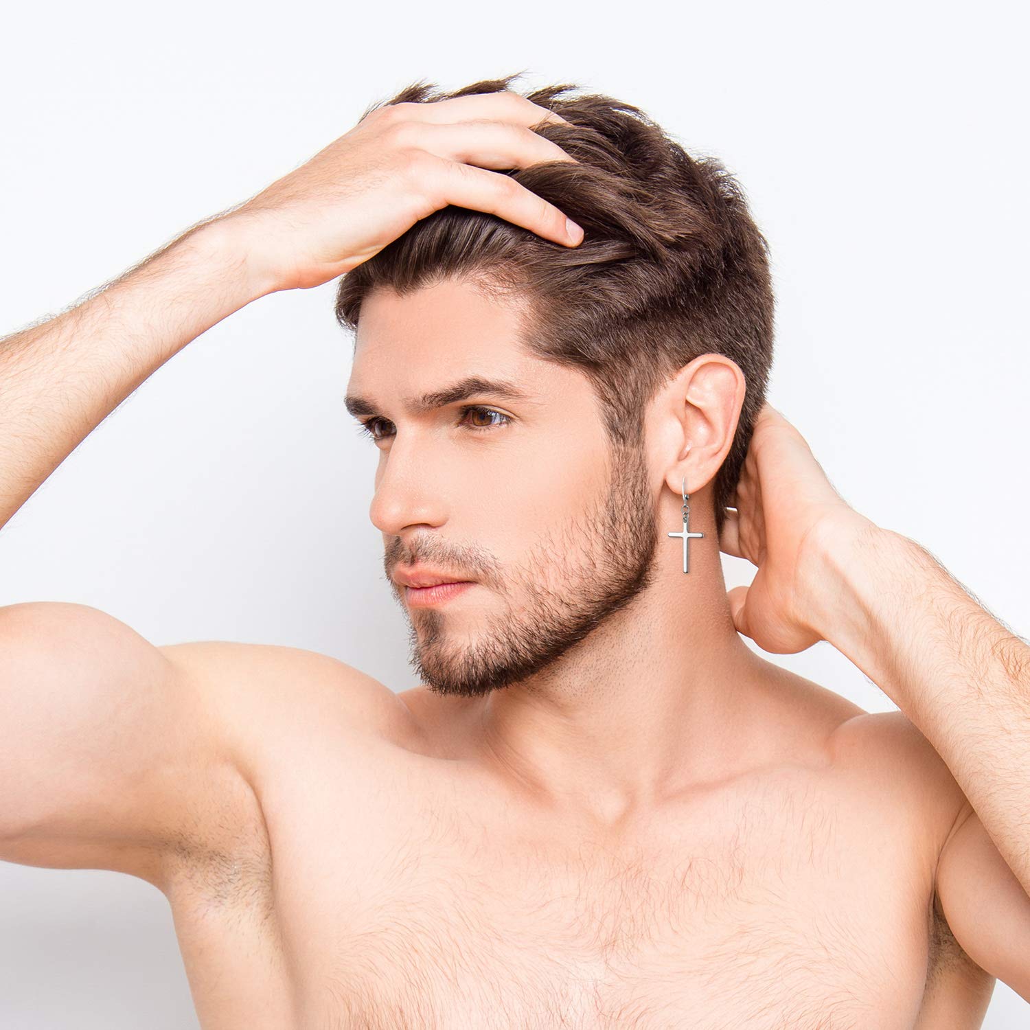 Pendientes largos de acero inoxidable forma de cruz plateado negro dorado para hombre mujer