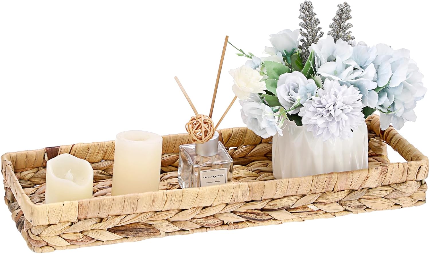 Bandeja Organizadora para Baño de Water Hyacinth con Asas, Marrón, Grande