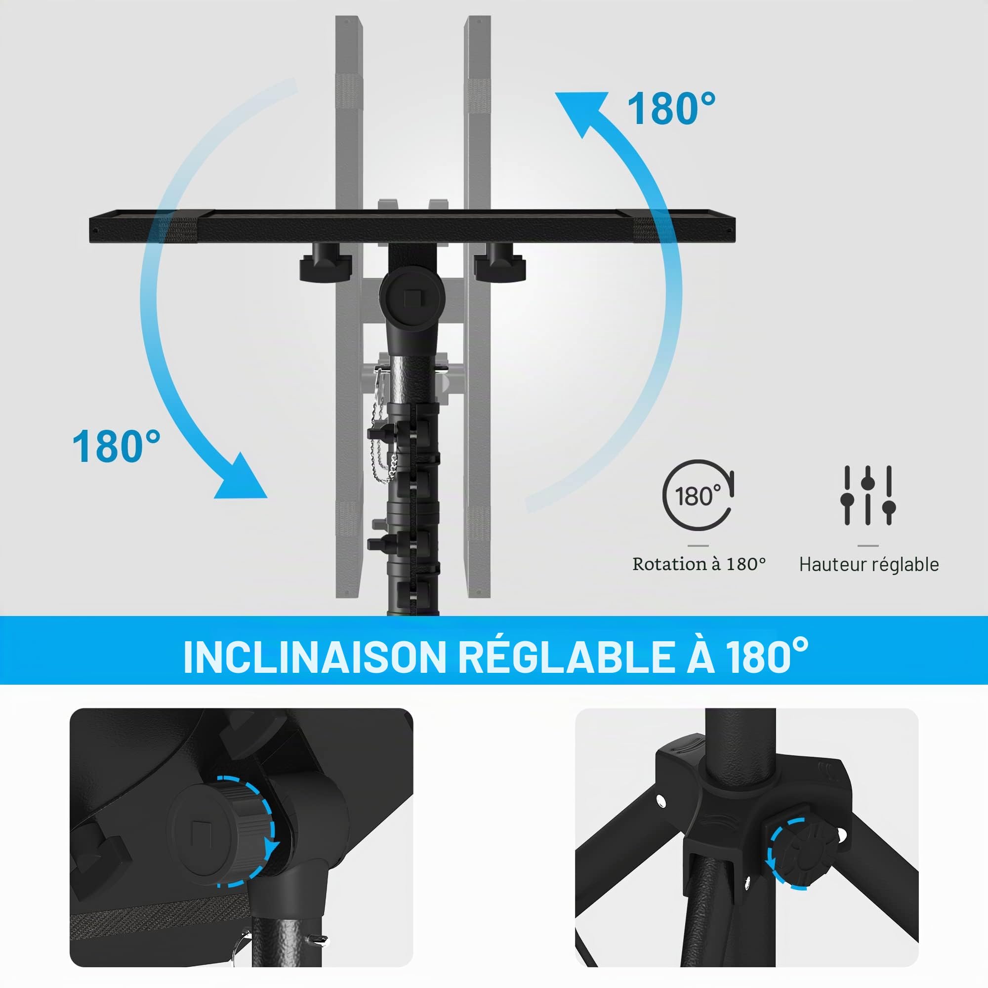 Trépied pour projecteur de 59,7 cm à 118,1 cm, trépied pour ordinateur portable réglable en hauteur avec support de téléphone en col de cygne, support de sol pour ordinateur portable pour