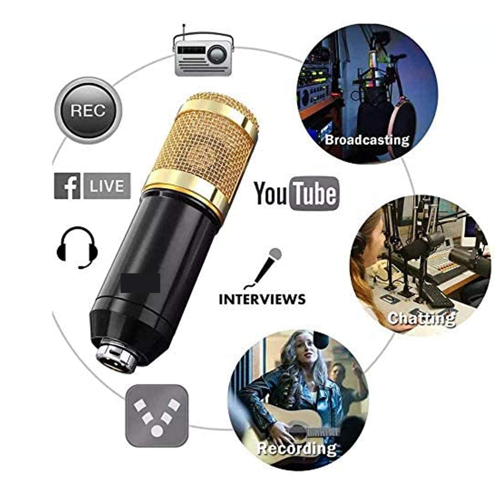 Carte Son, Carte Son multifonctionnelle en Direct, Ensemble de Microphones pour Carte Son, Ensemble de Microphones en métal pour Diffusion, Support réglable, 12 Effets sonores de Fond