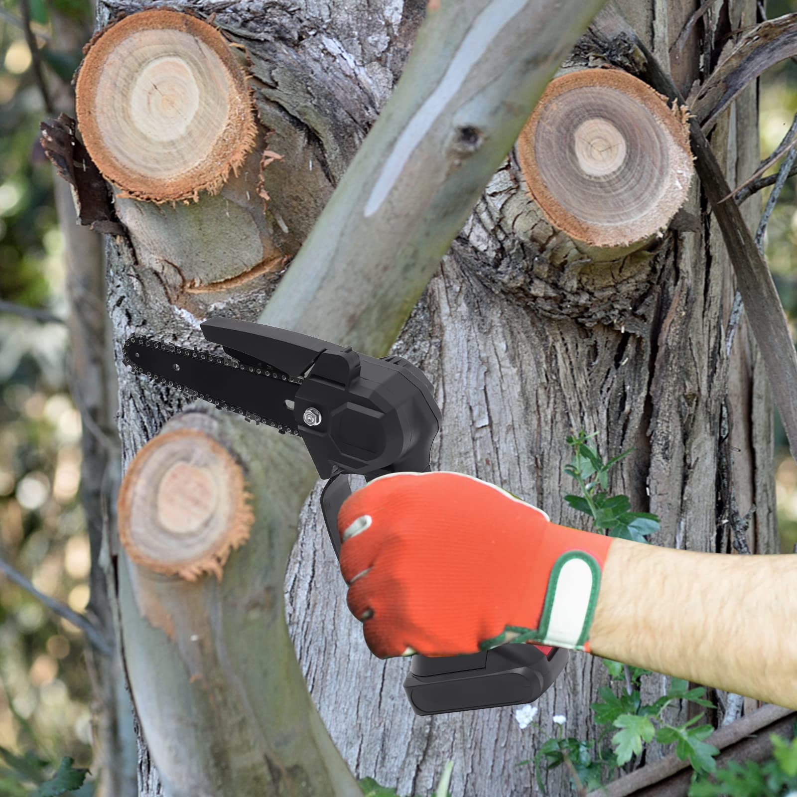 JAYGOVAN 2-In-1 Cordless Pole Saw, Mini Chainsaw 21V 1.0AH Battery Powered Pole Saws with Over with Pole & Angled Head Cordless Power Small Pole Saw for Wood Cutting, Garden Pruning, Tree Pruning