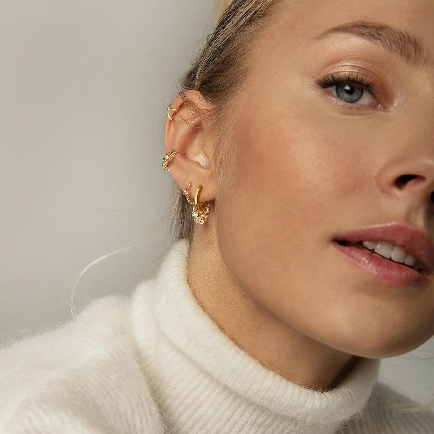 BENEIGE Gold Dangle Huggie Hoop Earrings for Women 14k Gold Plated Dainty Dangle Hoops Earrings Boho Beach Handmade Hypoallergenic Jewelry Gift - Image 4