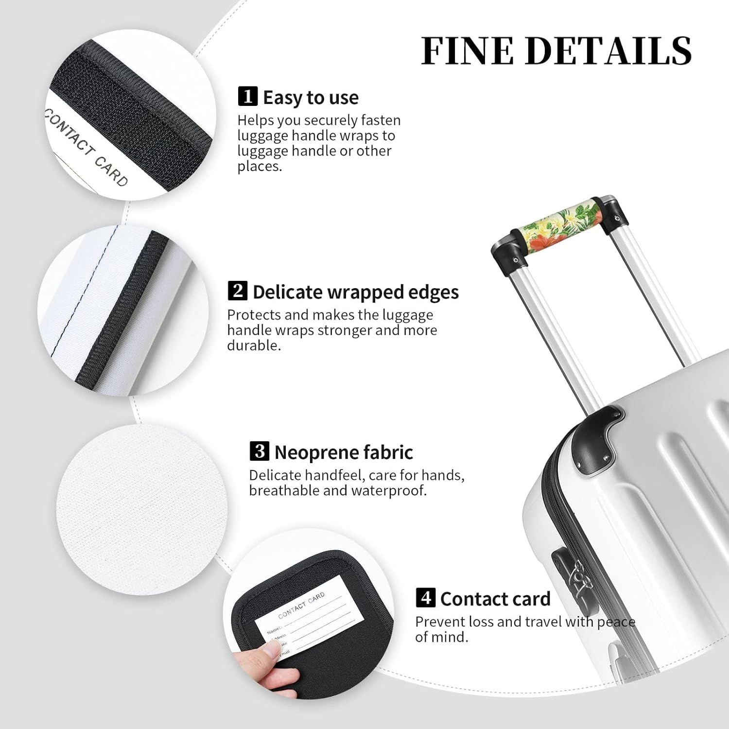 Hojas Tropicales Y Flores Print Luggage Handle Wraps Luggage Identifiers Soft Neoprene Luggage Handle Wraps for Suitcase Trolley Handle Grip Cover 2 Pack Luggage Tags
