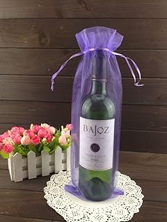 50pcs Organza Wine Bottle Cover Wrap Gift Bags Christmas/Wedding Plain Organza Pouch (Purple)