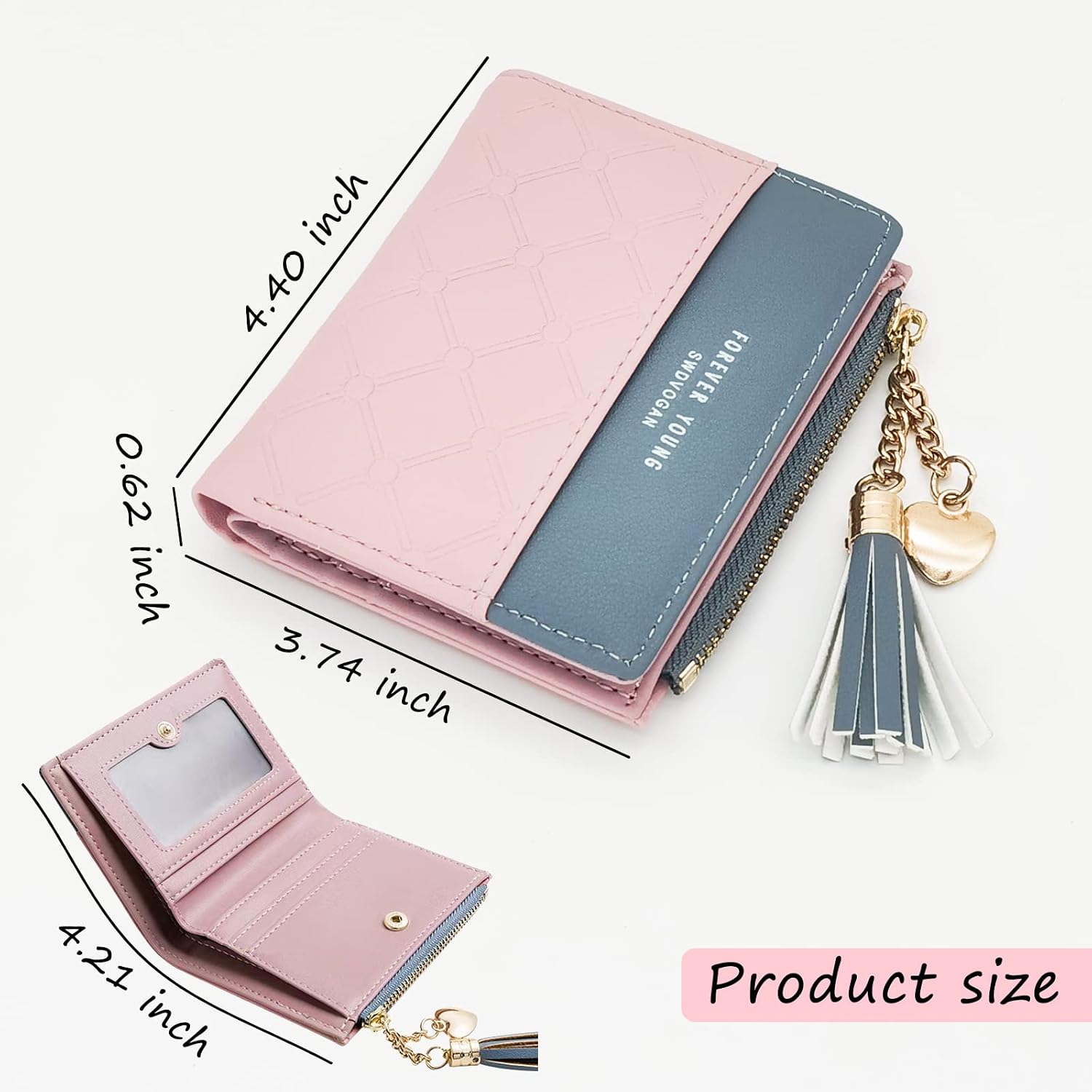 FuninCrea Leather Wallet, PU Small Purses for Women, Bifold Card Holder Small Purse with Zipper Coin Pocket, Multi-card Women's Wallets Coin Purse for Cash Cion Card Bill (pink)