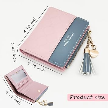 FuninCrea Leather Wallet, PU Small Purses for Women, Bifold Card Holder Small Purse with Zipper Coin Pocket, Multicard Women's Wallets Coin Purse for Cash, Cion, Card, Bill (Pink)