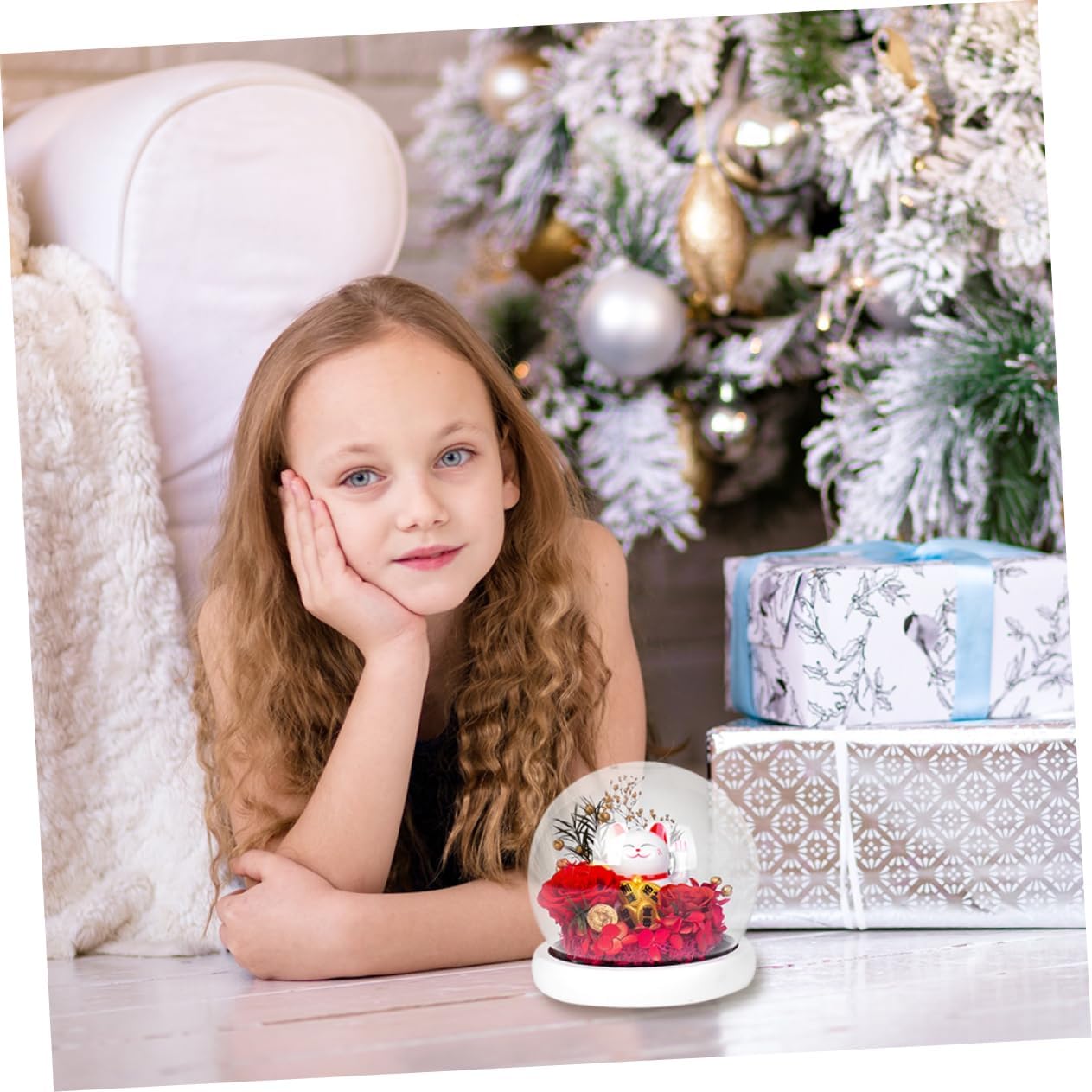 1pc Eternal Flower Rose Glass Dome Cat Adornment Creative Preserved Flower Box for Christmas Valentine Day and Special Occasions Unique Floral Decor