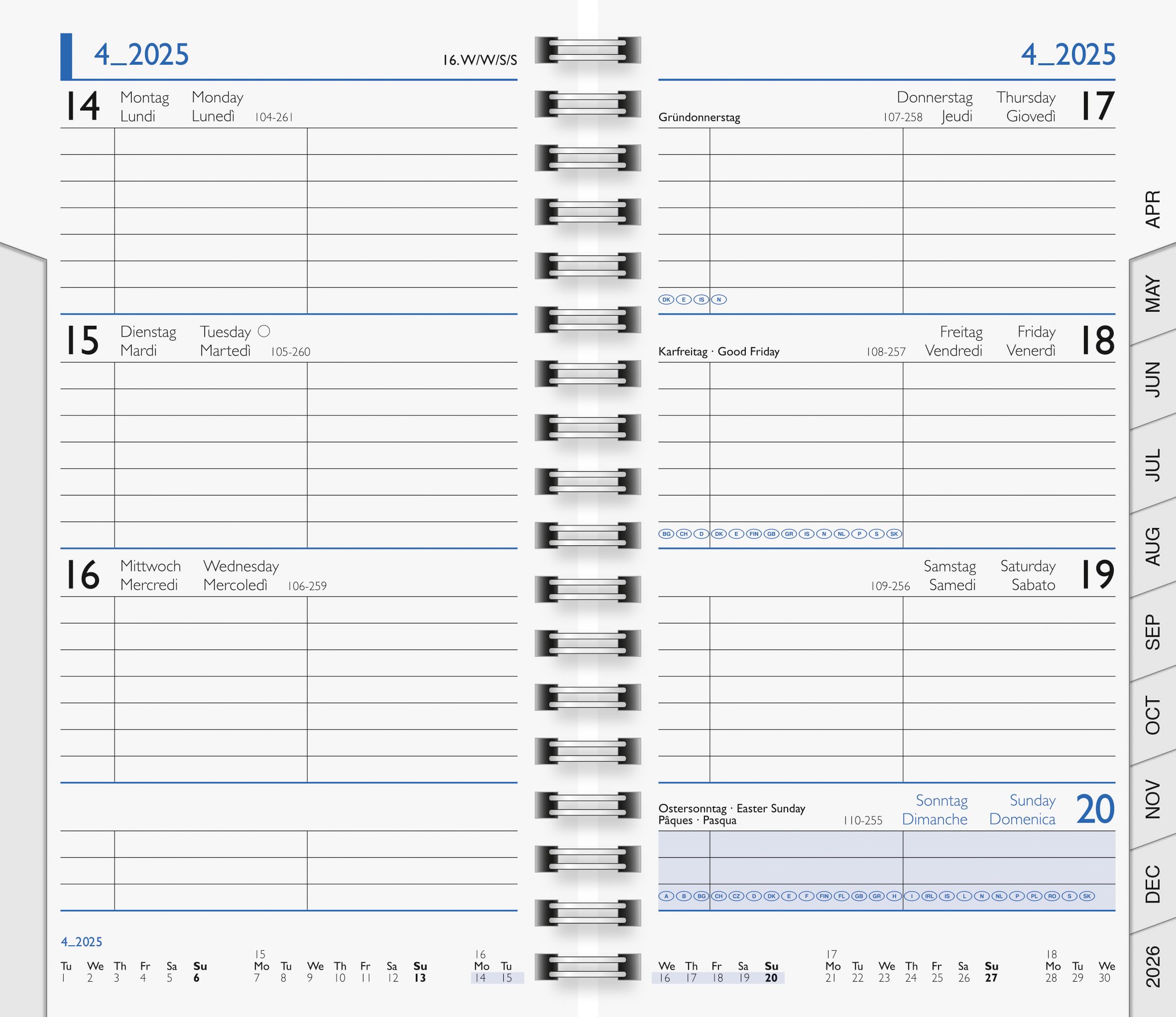 BRUNNEN Weekly Replacement Calendar Model 756 (2025), 2 Pages = 1 Week, A6, 144 Pages, White
