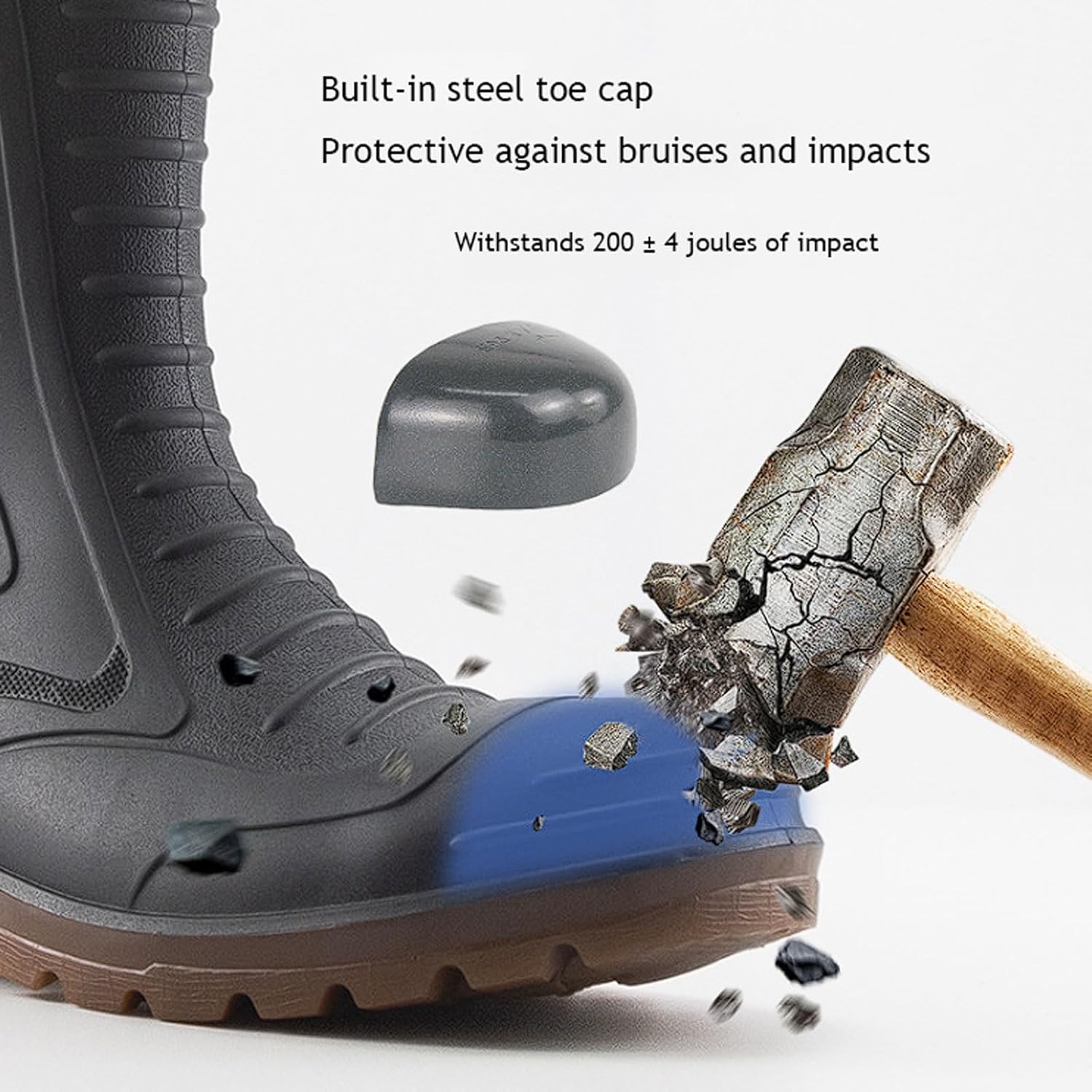 メンズスチールトゥ防水レインブーツ、ハイカット滑り止め安全作業靴、建設、鉱業、アウトドアに最適 ウォーターシューズ