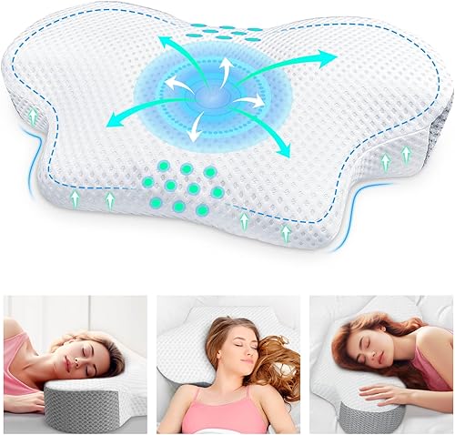 Almohada cervical para aliviar el dolor de cuello, almohadas para dormir de lado para adultos, almohada ergonómica para dolor de cuello y hombros,