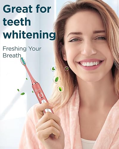 Miniatura 79 de Rtauys - Cepillo de dientes eléctrico y sónico M5 para adultos y adolescentes, con 8 cabezales de cepillo, de alta potencia, con estuche de viaje, 3