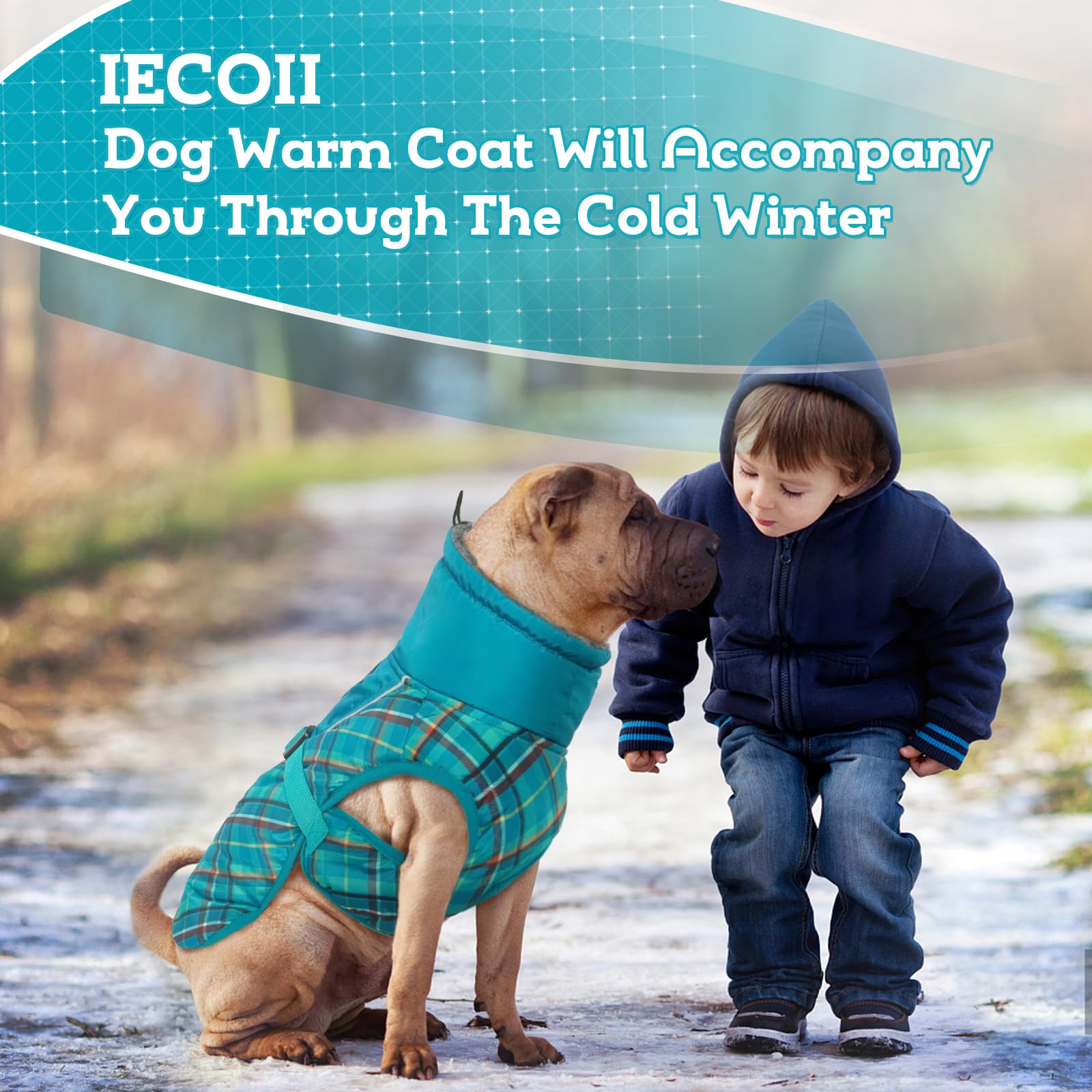 IECOii Abrigo para perro mediano, abrigo cálido para perros medianos, chaqueta de nieve impermeable resistente al viento, chaqueta reflectante de cuello alto para clima frío, chaleco acogedor, ropa de