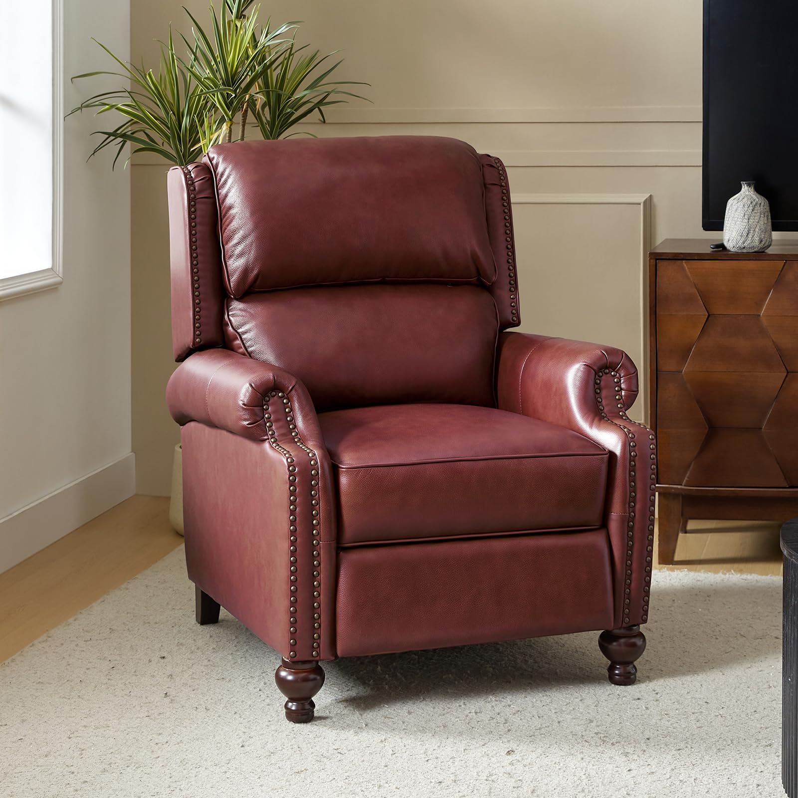 HULALA HOME Genuine Leather Wingback Recliner