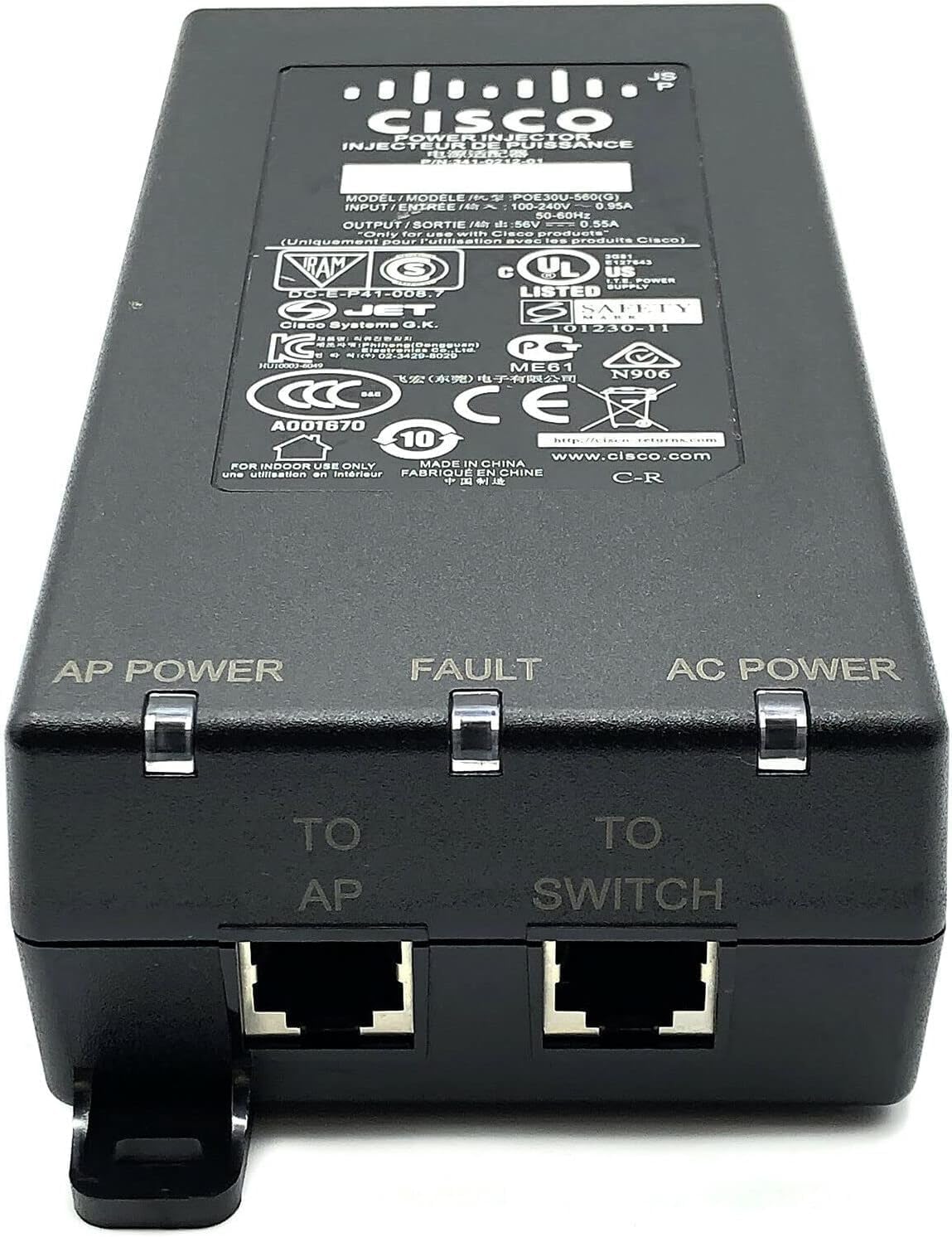 Cisco AIR-PWRINJ4 MA-INJ-4-US 56V 0.55A Gigabit Power Over Ethernet Injector 802.3at PoE+ Compatible with All Meraki Access Points MR12, MR16, MR18, MR24, MR26, MR32, MR34, MR62, MR66 & MR72 UpBright