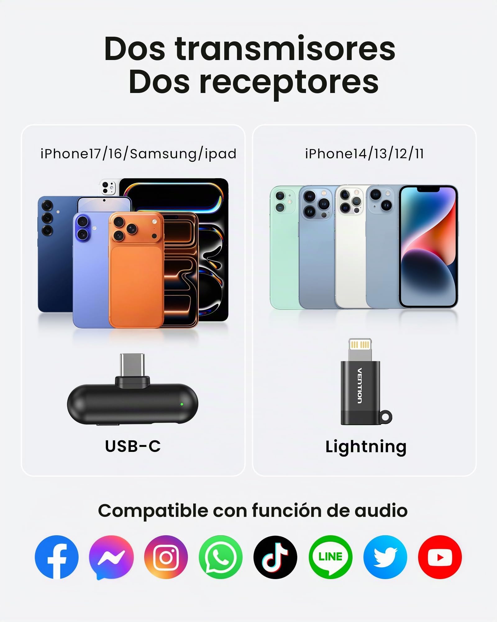Micrófono Inalámbrico Mini para iPhone 17/16/15 Pro MAX, USB-C Micrófono de Solapa Bluetooth para Android, con Cancelación de Ruido AI y Estuche de Carga 24H para Grabaciones de Video/Vlogging