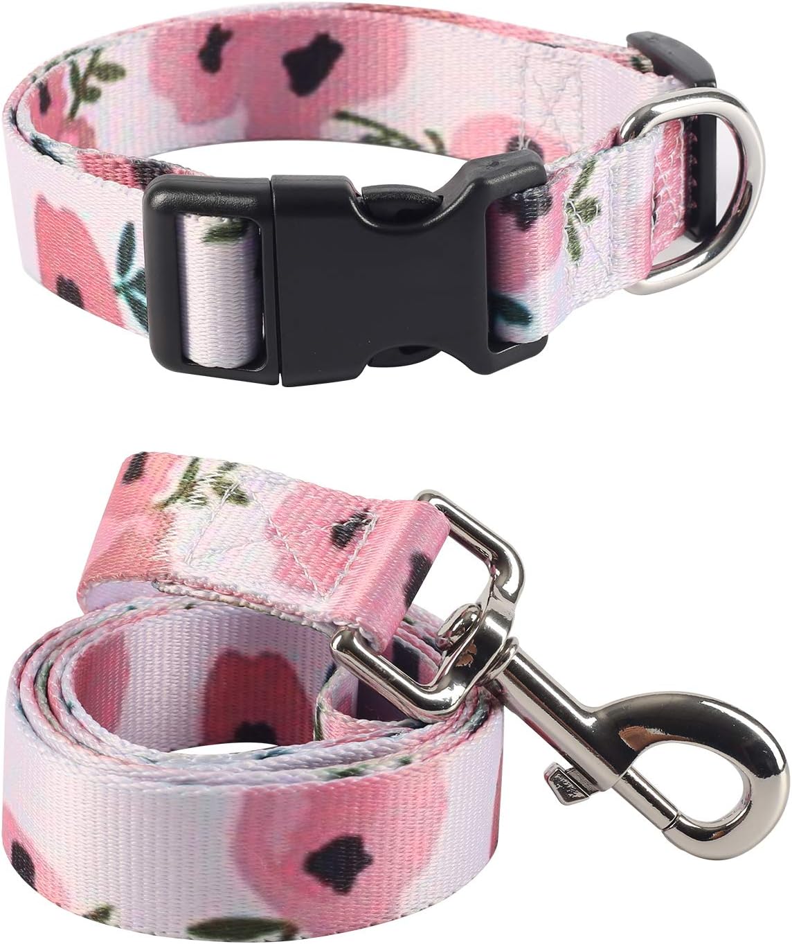 2PCS Floral Dog Collar and Flower Leashes Adsjutable Pet Collars Set Puppy Rose Leashes Set for Small Medium Large Dogs Boys Girls (X-Large)
