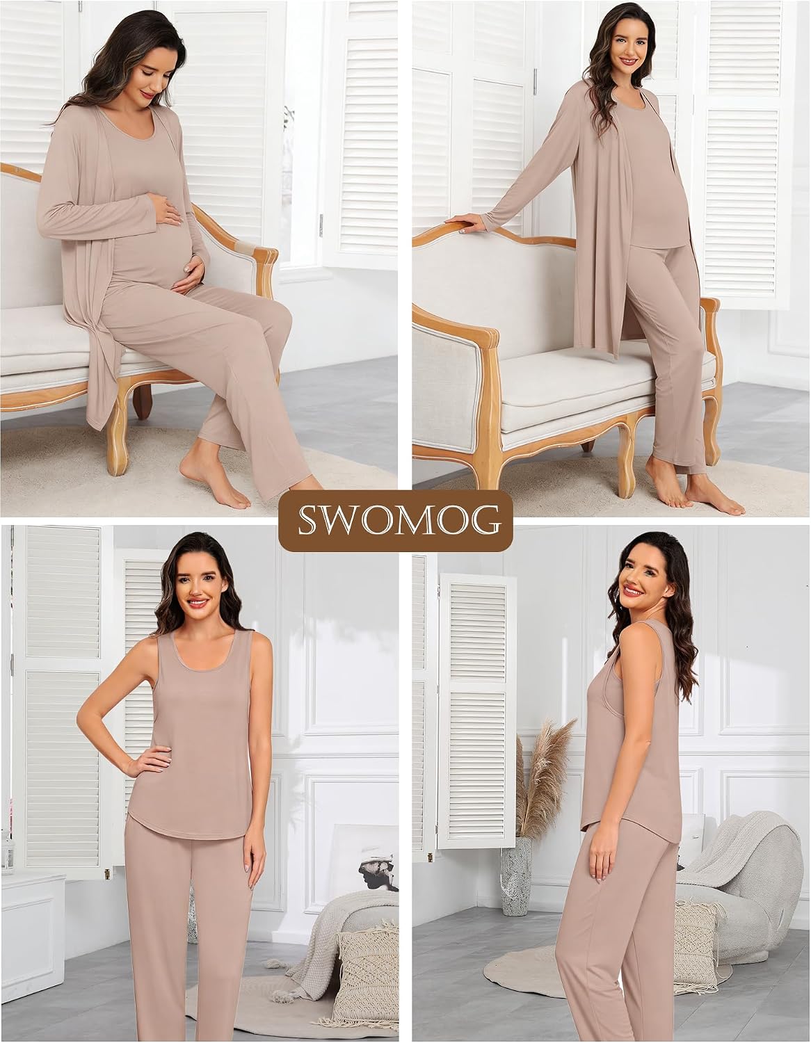 SWOMOG Women Maternity Nursing Robe Set 3 PCS Labor Delivery Breastfeeding Pajama Postpartum Pjs for Hospital Pregnancy