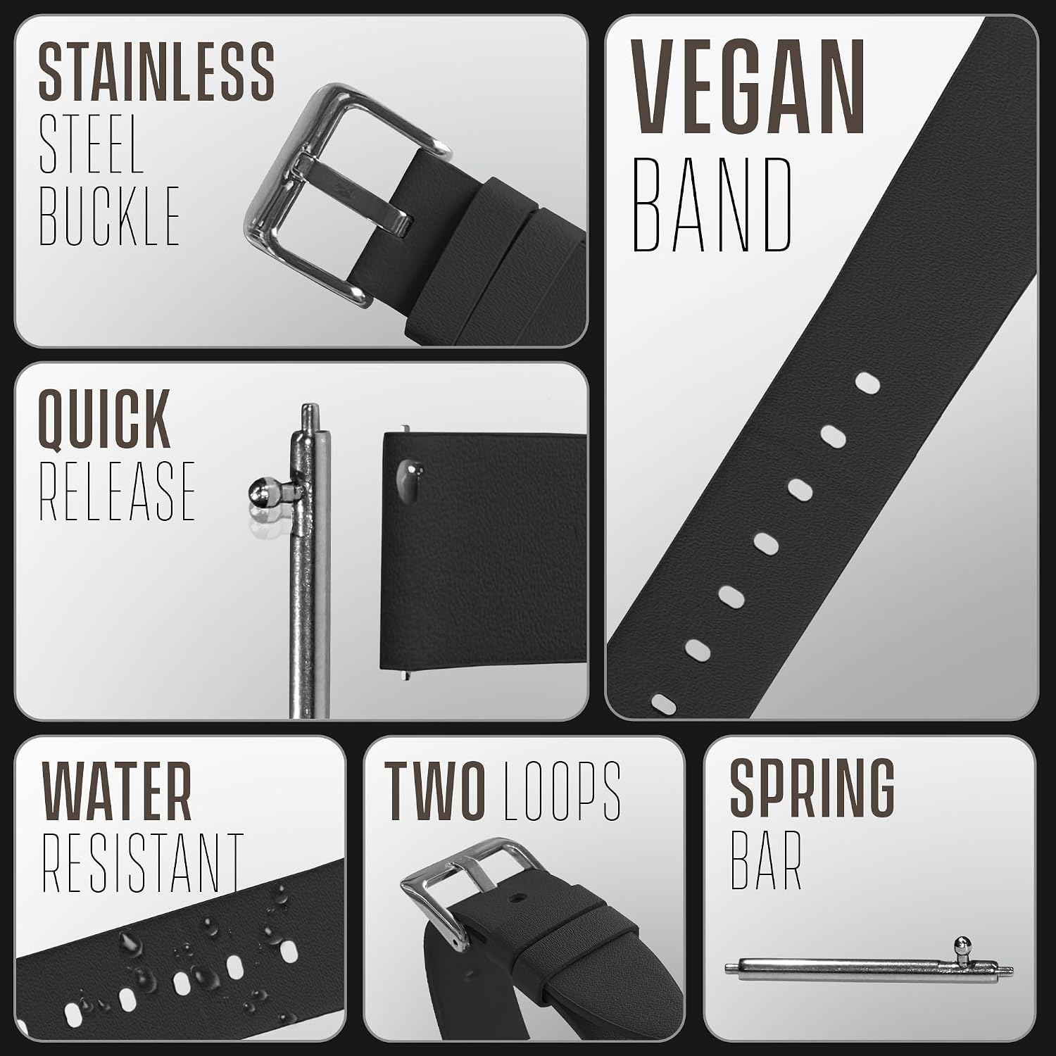 ALPINE Vegan Leatherette Watch Strap - Leather Free Watch Band - Quick Release Replacement Watch Straps - Eco-Friendly Watch Bands for Women and Men - Compatible with Regular and Smart watches image 2