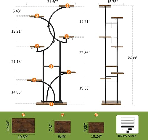 Miniatura 7 de Soporte para Plantas de Interior con Luces de Crecimiento, Estante para Plantas de Interior de 63'' de Alto, Estantes de Esquina de 7 Niveles para