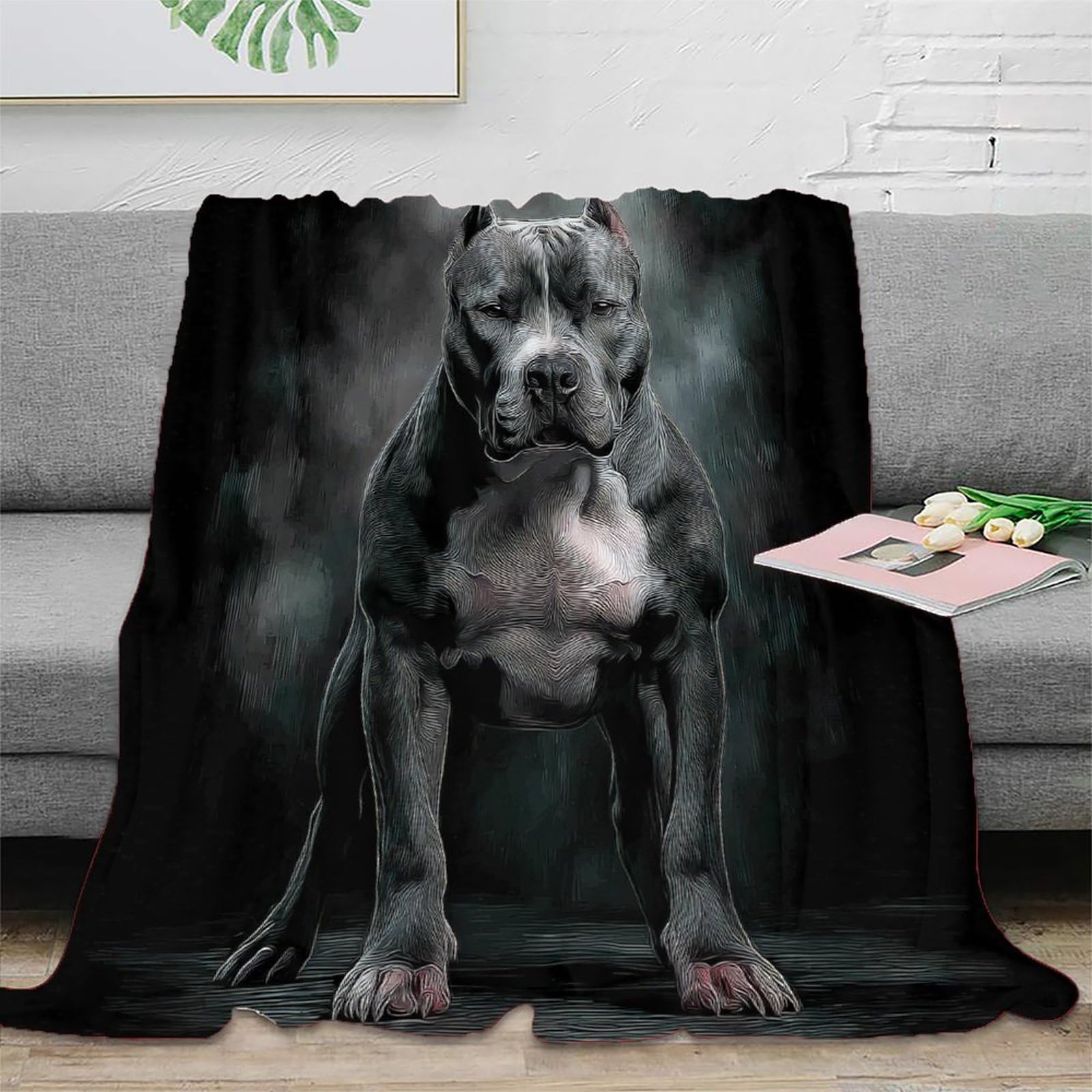 Couverture Polaire Chien 3D 180x200cm Jeté de Canapé Microfibre Doux