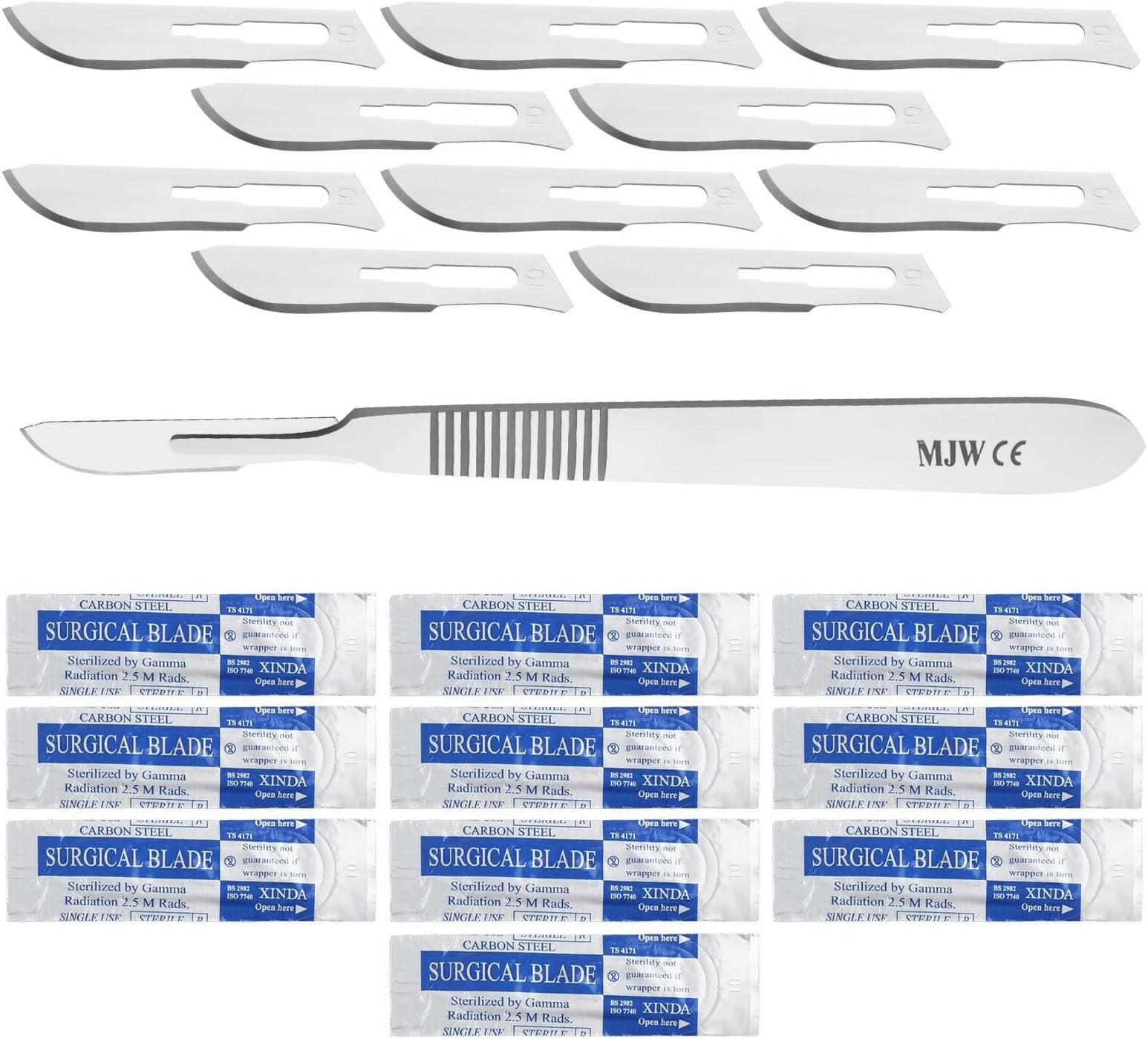 MJW 10 Pcs Scalpel Blades # 10 with Scalpel Handle No.3 Suitable for Surgical, Sign, Craft, Card Making Cutter, Podiatry, Dental