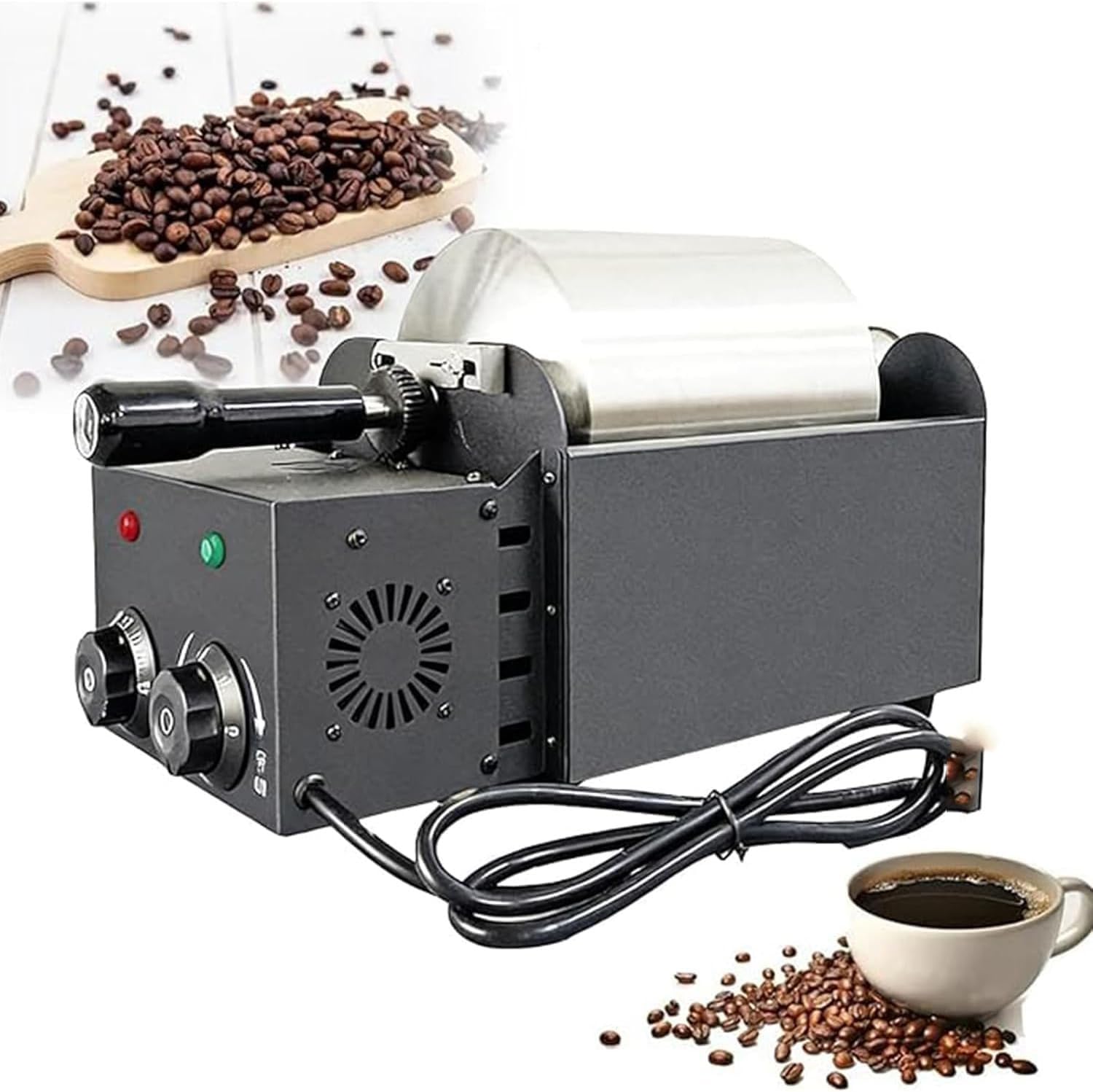 XNXYSMKJ Electric Drum Coffee Roaster,Stainless Steel Peanut Roaster,Adjustable Speeds,Temperatures Up to 200°C,Compact&Lightweight for Restaurant Use