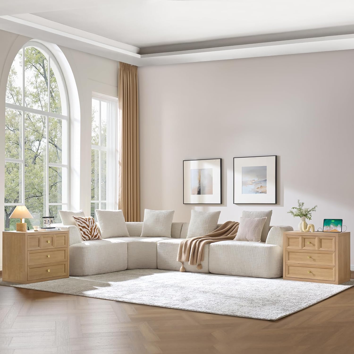 3 Drawers Nightstand W/Charging Station, 30.7" W King Size Bedside Table with 3 Drawers, Accent End Table W/Large Storage, Modern Wood Side Table for Bedroom,Office (1 Piece, Natural)