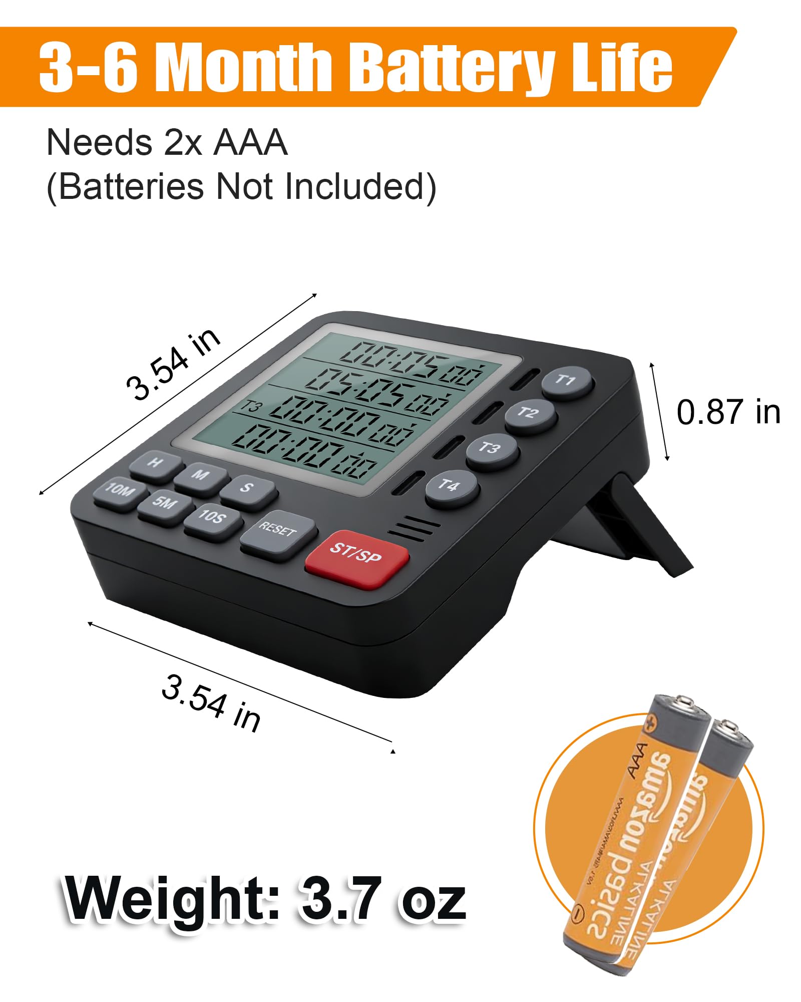 TPNEG Temporizador digital de cocina, temporizador de cocina de 4 canales con alarma, parte trasera magnética, modos ruidosos y silenciosos, cuenta arriba/abajo, ideal para hornos, personas mayores