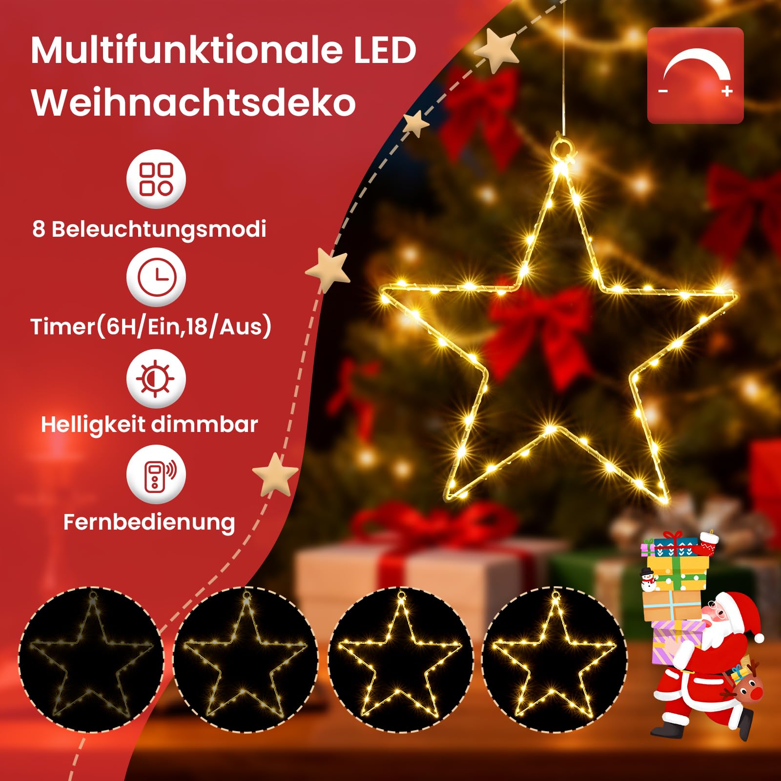 CMYK LED Weihnachtsstern Fensterlichter mit 4 Pack 40 warmweiße LED Stern Lichter Fenster Stern Weihnachtsbeleuchtung Fenster Hängeleuchten Vorhang Lichter Batteriebetrieben