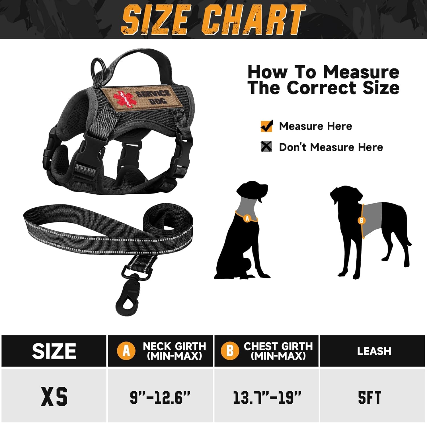 Tactical Dog Harness for Small Dogs, Military Puppy Vest Harness and Leash for Outdoor Training, Adjustable Service Dog Vest with Handle, 3 Patches