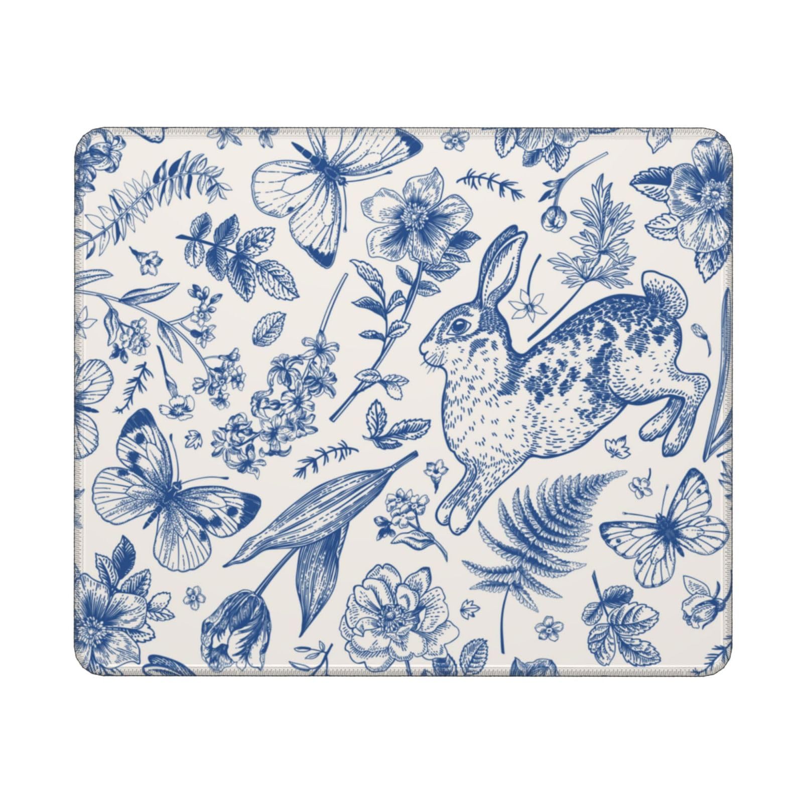 Blue Floral Mouse Pad Extended Small Gaming Mousepad Big Long Oversized Desk Mat Stitched Edges 12 X 10 Inch for Home Office