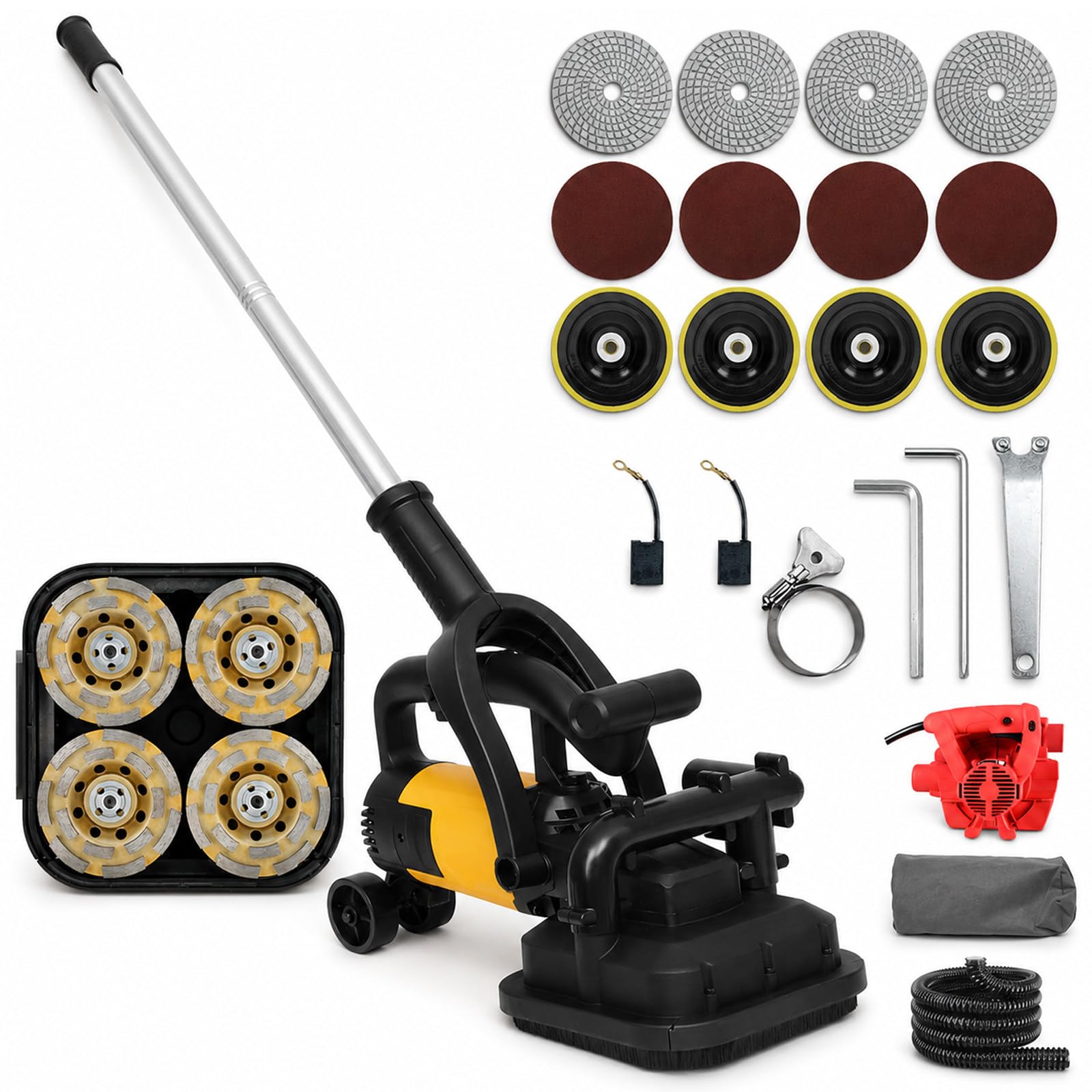vnmudzeo 3800W Electric Concrete Grinder,w/Auxiliary Wheels & Long Handle,4-Head Terrazzo Floor Polisher,for Driveway Workshop Warehouse Shop Kit2