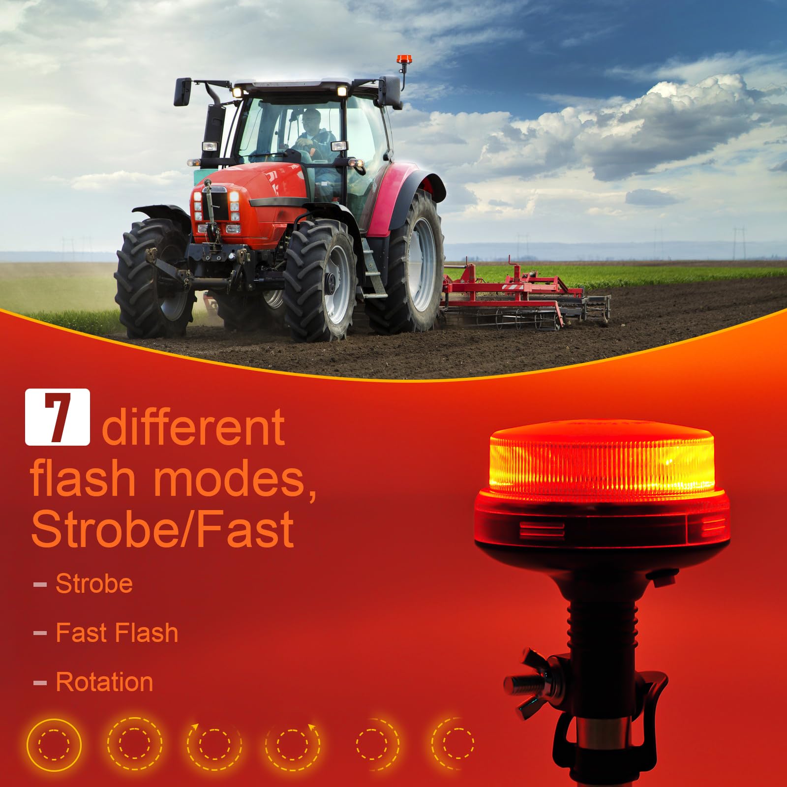 antom Luce LED stroboscopica lampeggiante, 12V-24V LED Giallo Avvertimento luci lampeggianti con 7 modalità di illuminazione per veicoli Carrelli elevatori per trattori golf UTV